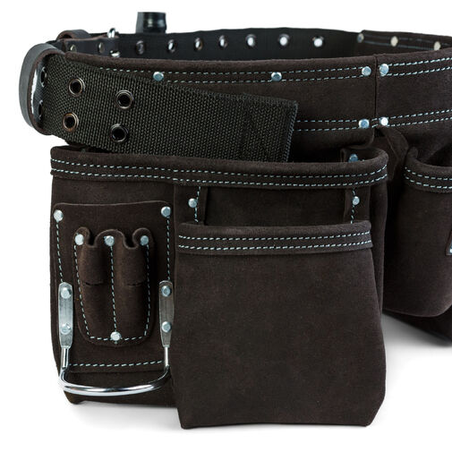 10260B • Profesionálny kožený opasok na náradie – 7 vreciek, 1 držiak na kladivo, 4 držiaky na ceruzky