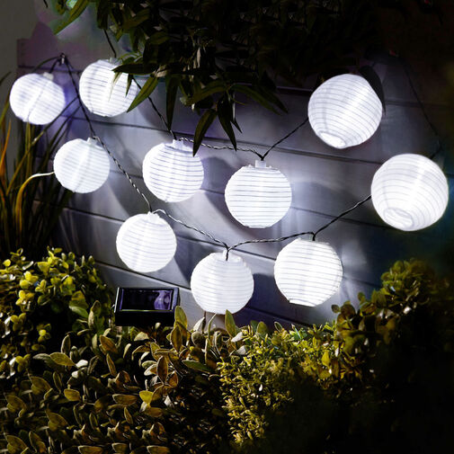 11227 • Reťaz zo solárnych lampiónov - 10 ks bielych lampiónov, studená biela LED - 3,7 m