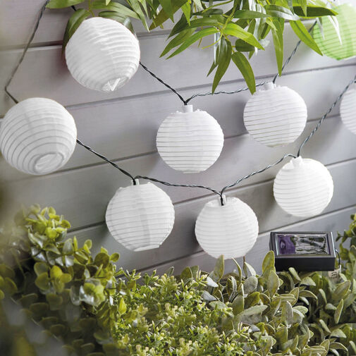 11227 • Reťaz zo solárnych lampiónov - 10 ks bielych lampiónov, studená biela LED - 2,5 m
