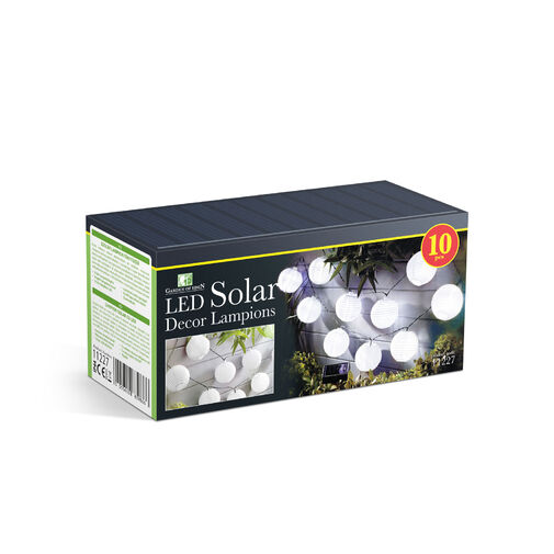 11227 • Reťaz zo solárnych lampiónov - 10 ks bielych lampiónov, studená biela LED - 3,7 m