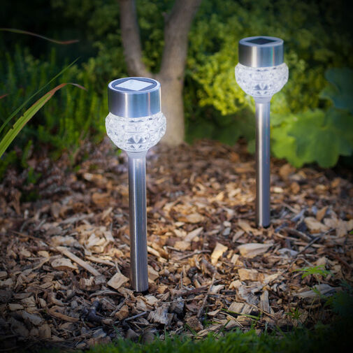 11254 • LED solárna lampa - zapichovateľná - leštený kov + sklo - 270 mm