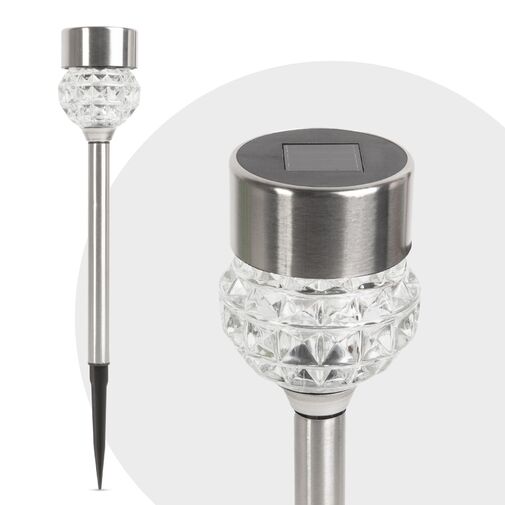 11254 • LED solárna lampa - zapichovateľná - leštený kov + sklo - 270 mm