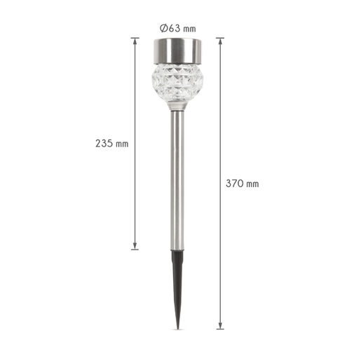 11254 • LED solárna lampa - zapichovateľná - leštený kov + sklo - 270 mm