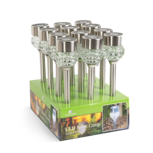 11254 • LED solárna lampa - zapichovateľná - leštený kov + sklo - 270 mm