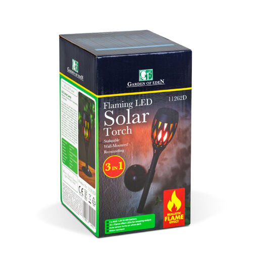 11262D • LED solárna lampa – zapichovacia / nástenná / voľne stojaca – efekt plameňa – 12 LED – 90 x 410 mm