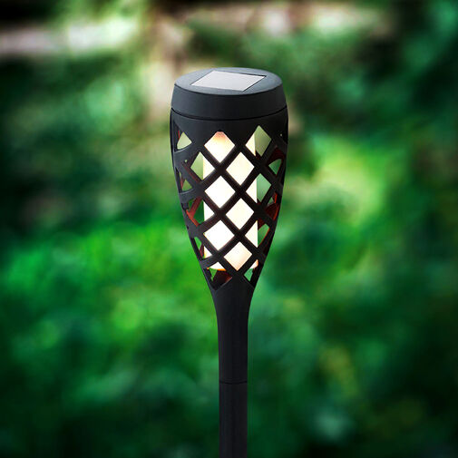 11262E • LED solárna lampa - zapichovacia - efekt plameňa - 12 žltých LED - plast - čierna - 60 x 420 mm