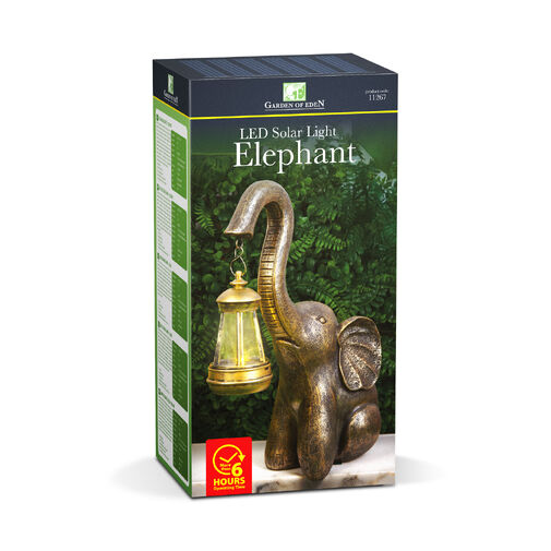 11267 • LED solárna lampa – slon – teplá biela – plast – 30,5 x 12 x 24 cm