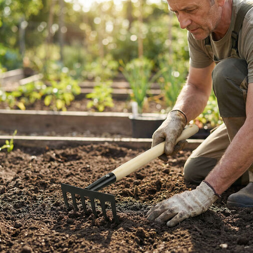 11295E • Záhradné náradie - hrable - 50 cm - s drevenou rukoväťou