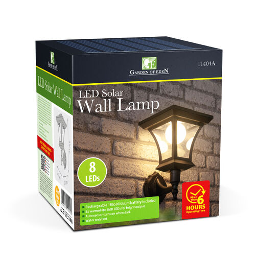 11404A • LED solárne svietidlo – nástenné – 21 x 21 cm – 8 LED – čierne – teplá biela