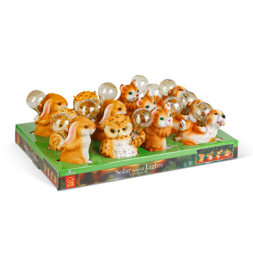 11418 • Solárne zvieracie figúrky – 4 druhy – 5× teplá biela LED – 15 cm