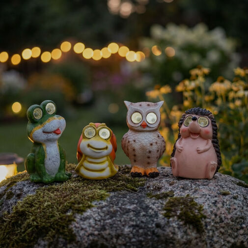 11420B • Solárne zvieracie figúrky – 4 druhy – s pohyblivými očami – 104× SMD LED – 20 cm