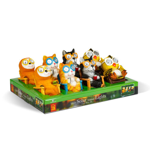 11425 • LED solárne zvieracie figúrky – 4 druhy – 2× teplá biela LED – 15 cm