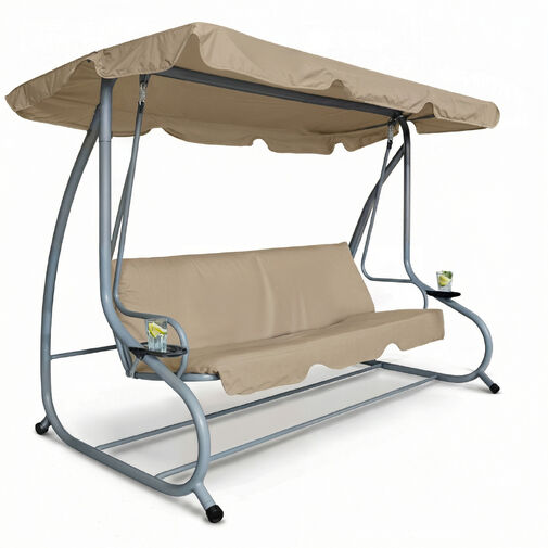 11493A • Záhradná hojdačka - 200 x 120 x 164 cm - tmavobéžová - s držiakom na pohár