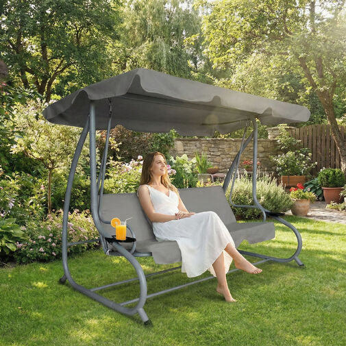 11493B • Záhradná hojdačka - 200 x 120 x 164 cm - sivá - s držiakom na pohár