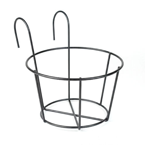 11564B • Kovový kôš na zavesenie na balkónové zábradlie – na upevnenie kvetináčov – 18 cm – čierny