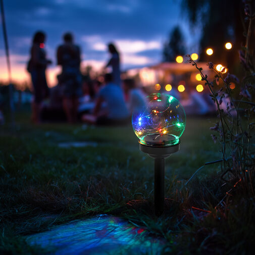 11709 • Zapichovacia solárna lampa - guľatá - farebná - 10 x 10 x 26,5 (+12,5) cm