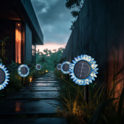 11761C • Solárny slnečnica – modrá – zapichovacia / závesná – 13 x 6,5 x 35 cm