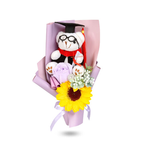 11971 • Umelá rastlinná dekorácia - slnečnica s medvedíkom - 14 x 10,5 x 26 cm