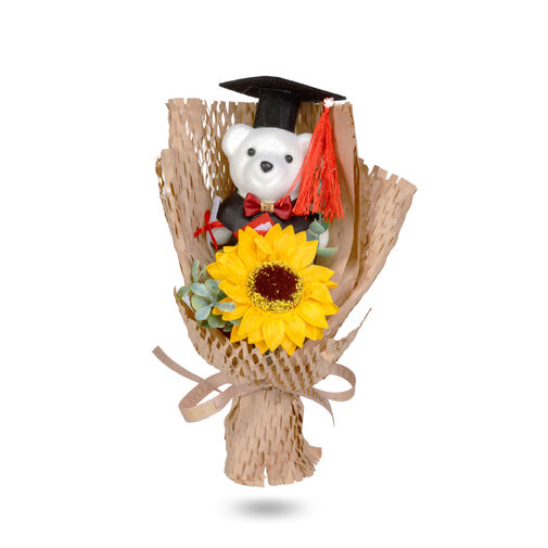 11972 • Umelá rastlinná dekorácia - slnečnica s medvedíkom - 26 x 10,5 x 14 cm