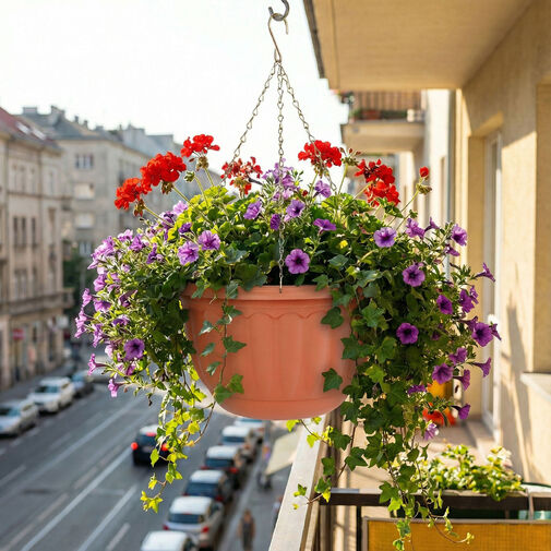 11993 • Závesný plastový kvetináč s retiazkou - terakota - 30 x 18 cm