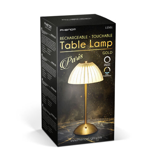12501 • Stolová lampa - zlatá farba - nastaviteľná farebná teplota, jas - akumulátorová - USB