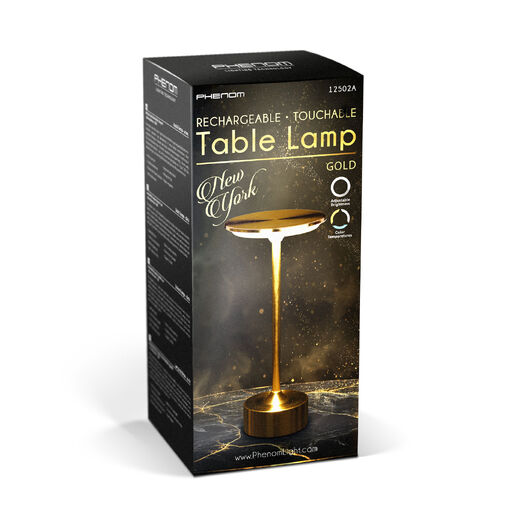12502A • Stolová lampa - zlatý kov - nastaviteľná farebná teplota, jas - akumulátorová - USB