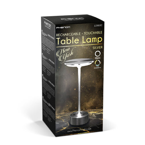 12502C • Stolná lampa - strieborný kov - nastaviteľná farebná teplota, jas - akumulátorová - USB