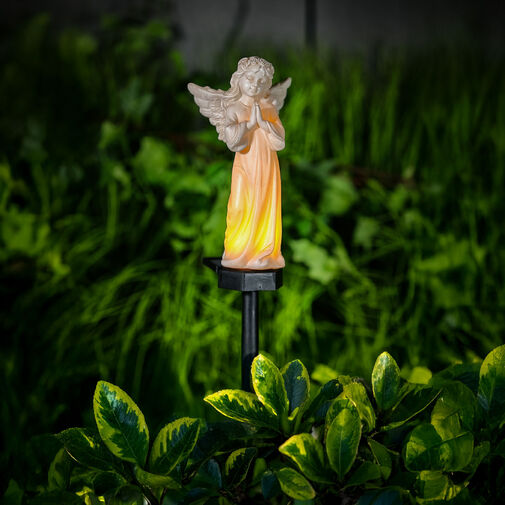 13002A • Solárny anjelik – modliaci sa – 1 teplá biela LED – živica – 49 x 11 x 6,5 cm