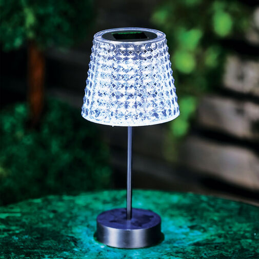 13005A • Solárna stolová lampa – priehľadná – studená biela LED – plast – 26 x 12 cm