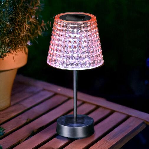 13005C • Solárna stolová lampa – ružová – studená biela LED – plast – 26 x 12 cm