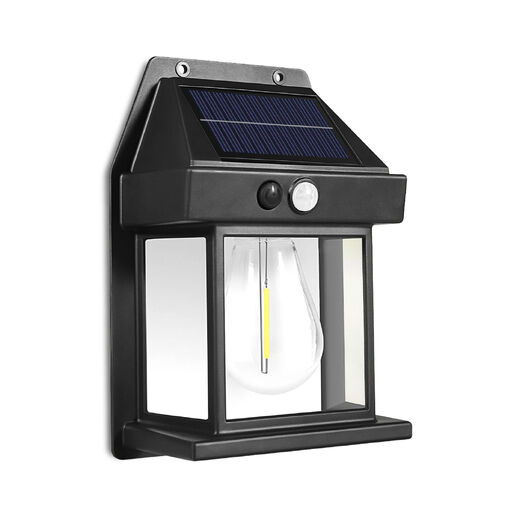 13007 • Solárna nástenná lampa s pohybovým senzorom – 1 filamentová LED – čierna – 12 x 6 x 17 cm
