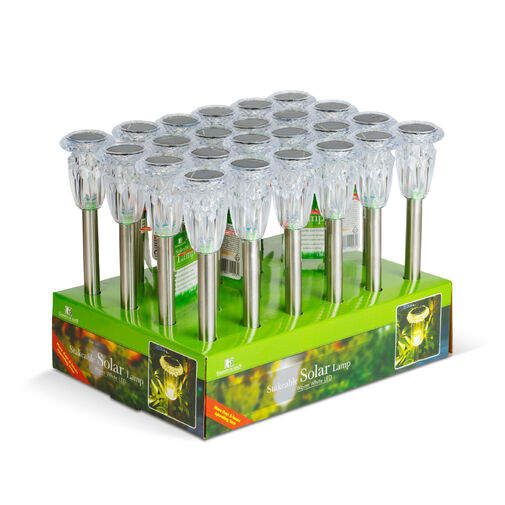 13014 • Zapichovacia solárna lampa – 1× teplá biela – chróm – 6 x 38,5 cm