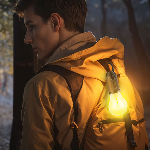 18585 • Zavesiteľná solárna lampa - tvar žiarovky - USB-C - 100 lumen - 400 mAh