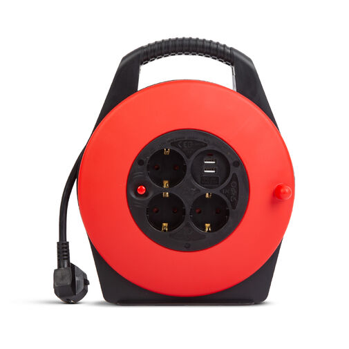 20239 • Káblový bubon s plastovým držiakom - 3 x 1,5 mm² - 2 x USB - 10 m