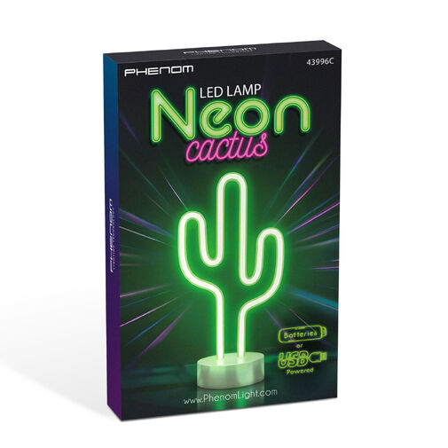 43996C • Neónová LED lampa - zelený kaktus - 3 x AA + USB - 18,5 x 8,5 x 28 cm