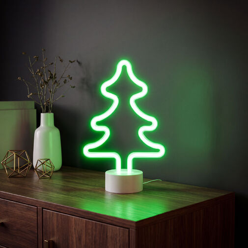 43996D • Neónová LED lampa - zelený stromček - 3 x AA + USB - 18,5 x 8,5 x 28 cm