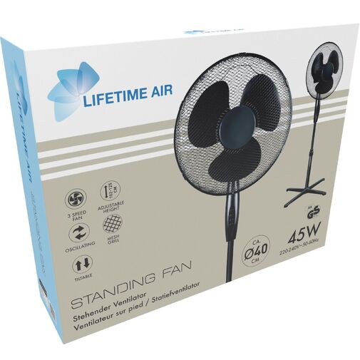 51102 • Stojanový ventilátor - 40 cm - 45 W - 3 rýchlosti - oscilačný - čierny - 220 – 240 V AC