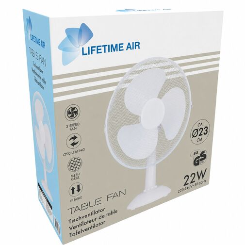 51103 • Stolný ventilátor - 23 cm - 22 W - 2 rýchlosti - oscilačný - biely - 220 – 240 V AC