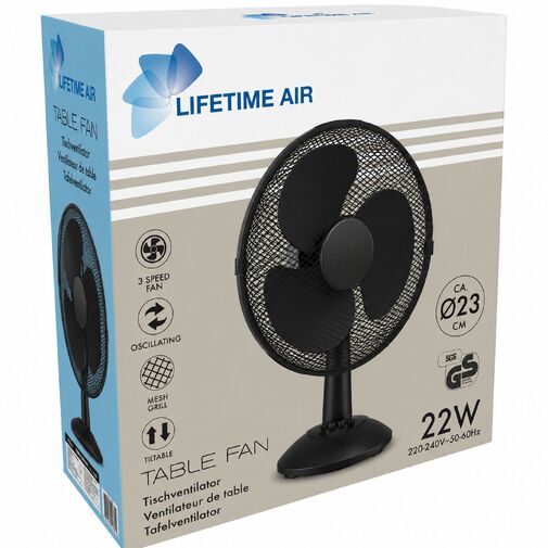 51104 • Stolný ventilátor - 23 cm - 22 W - 2 rýchlosti - oscilačný - čierny - 220 – 240 V AC