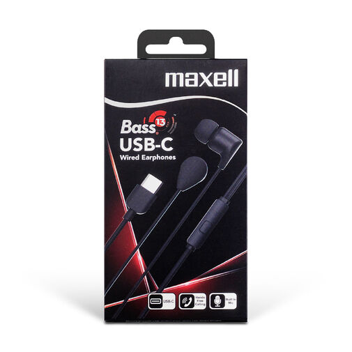 52048 • Maxell BASS13 káblové slúchadlá - čierne - USB-C (EB10)
