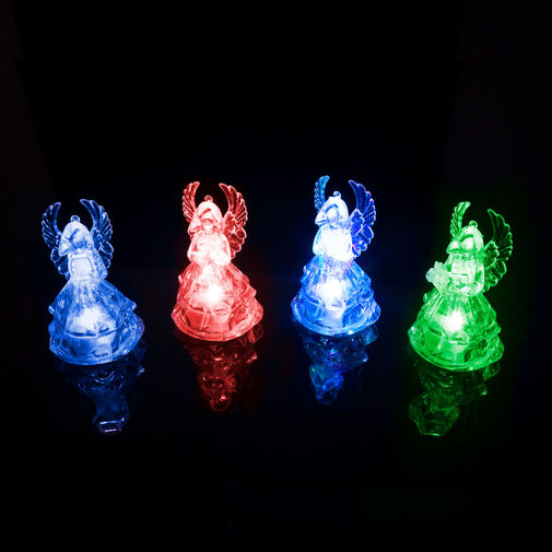 55262C • LED akrylový anjel s vešiakom - 4 druhy - RGB - 8,5 x 5 cm - 12 ks / display