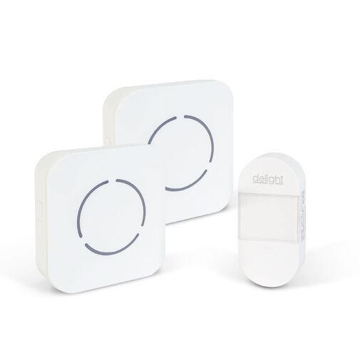 55331WH-2 • Digitálny bezbatériový a bezdrôtový zvonček – Kinetický – 2 vnútorné jednotky – biely – modrá LED