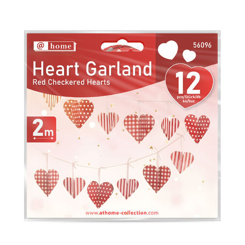 56096 • Girlanda - papier - červené kárované srdcia - 2 m