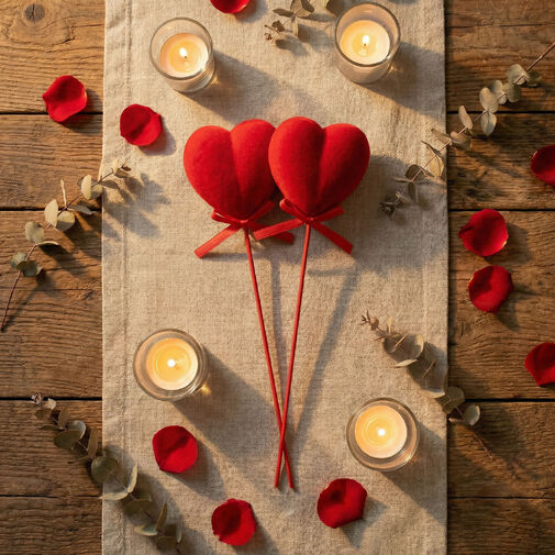 56098 • Sada zapichovacích sŕdc - červený plyš, penová guma - 28 cm - 2 ks / balenie