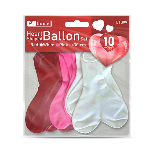 56099 • Balónová sada - v tvare srdca - červená/biela/ružová - 10 ks / balenie