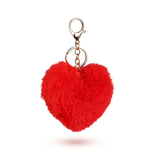 56101 • Prívesok na kľúče - v tvare srdca - plyš, červený - 13 x 10 cm