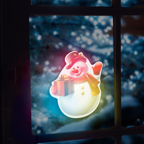 56513F • Vianočná RGB LED dekorácia - samolepiaca - snehuliak