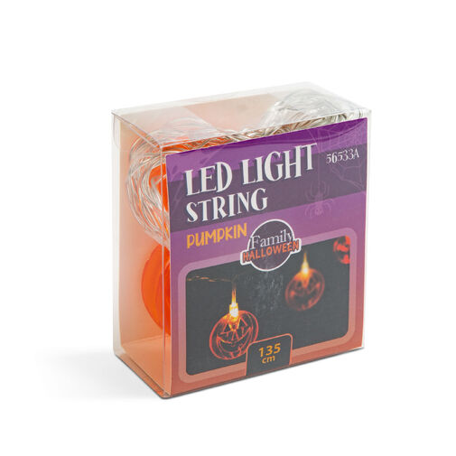 56533A • Halloweenska LED sveteľná reťaz - tekvica - 10 LED - 2 x AA - 1,35 m