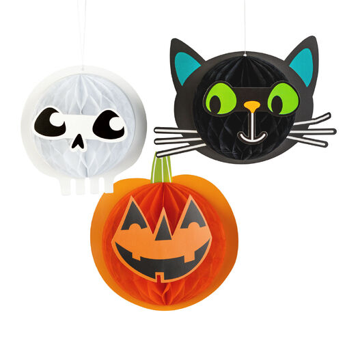56584 • Halloween dekorácia - lampiónová súprava - tekvica, mačka, lebka - papier - 20 cm - 3 ks / balenie