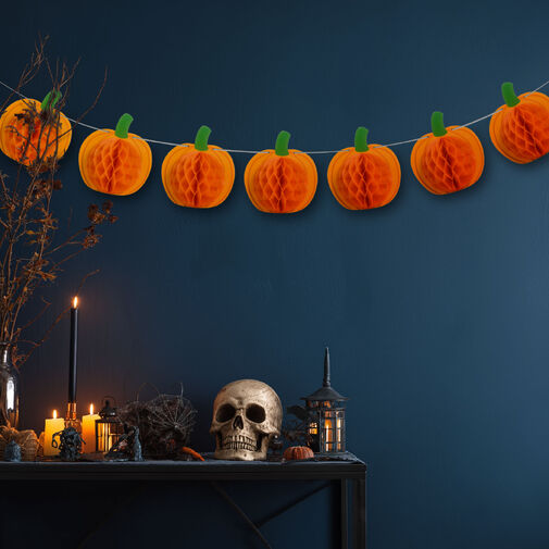 56586 • Halloweenska dekorácia - tekvicová lampiónová girlanda - papier - 2 m  